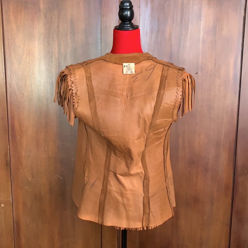 Vintage 70s Suede Fringe Vest M - Picture 8 of 10
